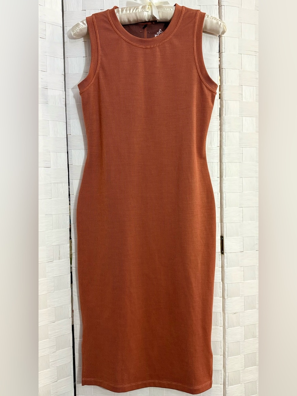 prAna Becksa Dress XS Rust Terracotta Ribbed Midi Tank Side Slit